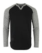 ZIMEGO Men's Long Sleeve Color Block Raglan V Neck Henley Curved Hem Slim Shirts-2