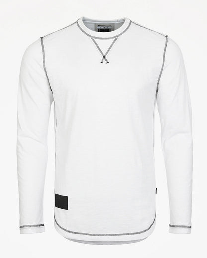 NEW - Men's Long Sleeve Crew Neck Vintage Wash T-Shirt with Curved Bottom Hem-3