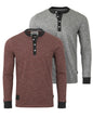 Long Sleeve Casual Henley Shirts With Contrast Neck and Cuffs Set of 2-3