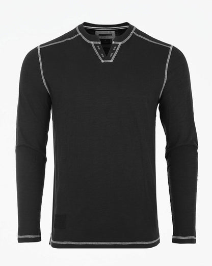ZIMEGO Men's Vintage Long Sleeve Notch V-Neck Henley Casual Shirt-4