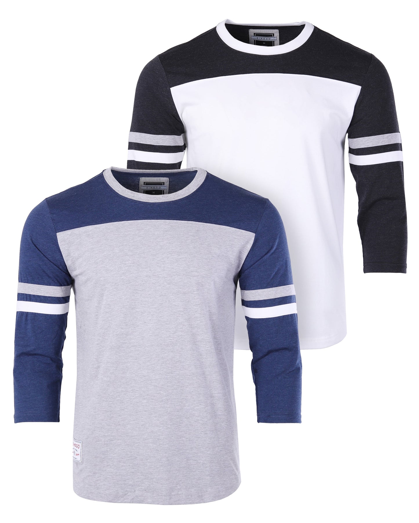 Contrast 3/4 Sleeve Stretch Casual Baseball Crew Neck T-Shirts -Bundle-1