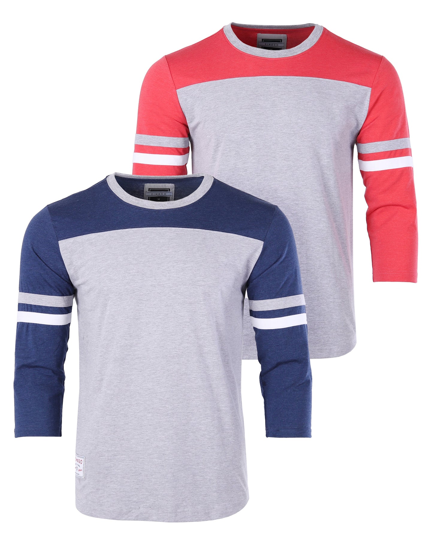 Contrast 3/4 Sleeve Stretch Casual Baseball Crew Neck T-Shirts -Bundle-2