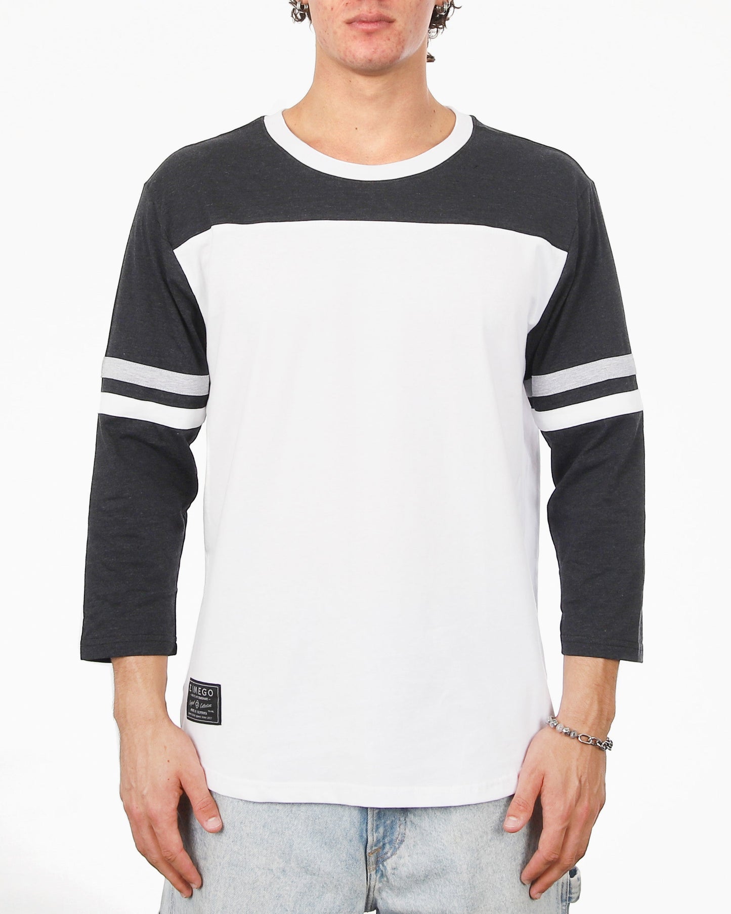 Contrast 3/4 Sleeve Stretch Casual Baseball Crew Neck T-Shirts-2