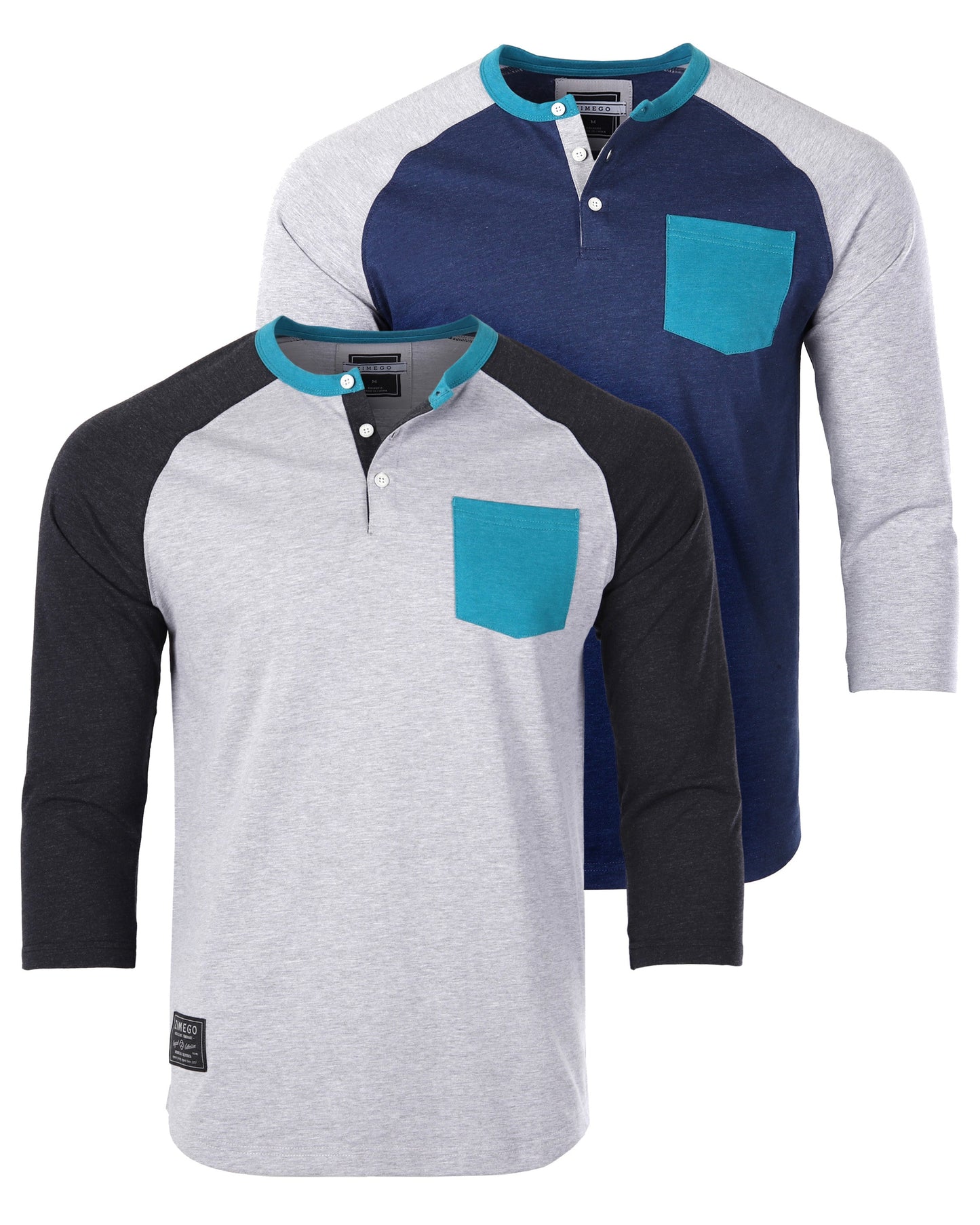 Contrast 3/4 Sleeve Stretch Casual Baseball Button Henley Shirts Bundle Set-2