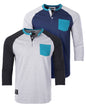 Contrast 3/4 Sleeve Stretch Casual Baseball Button Henley Shirts Bundle Set-2