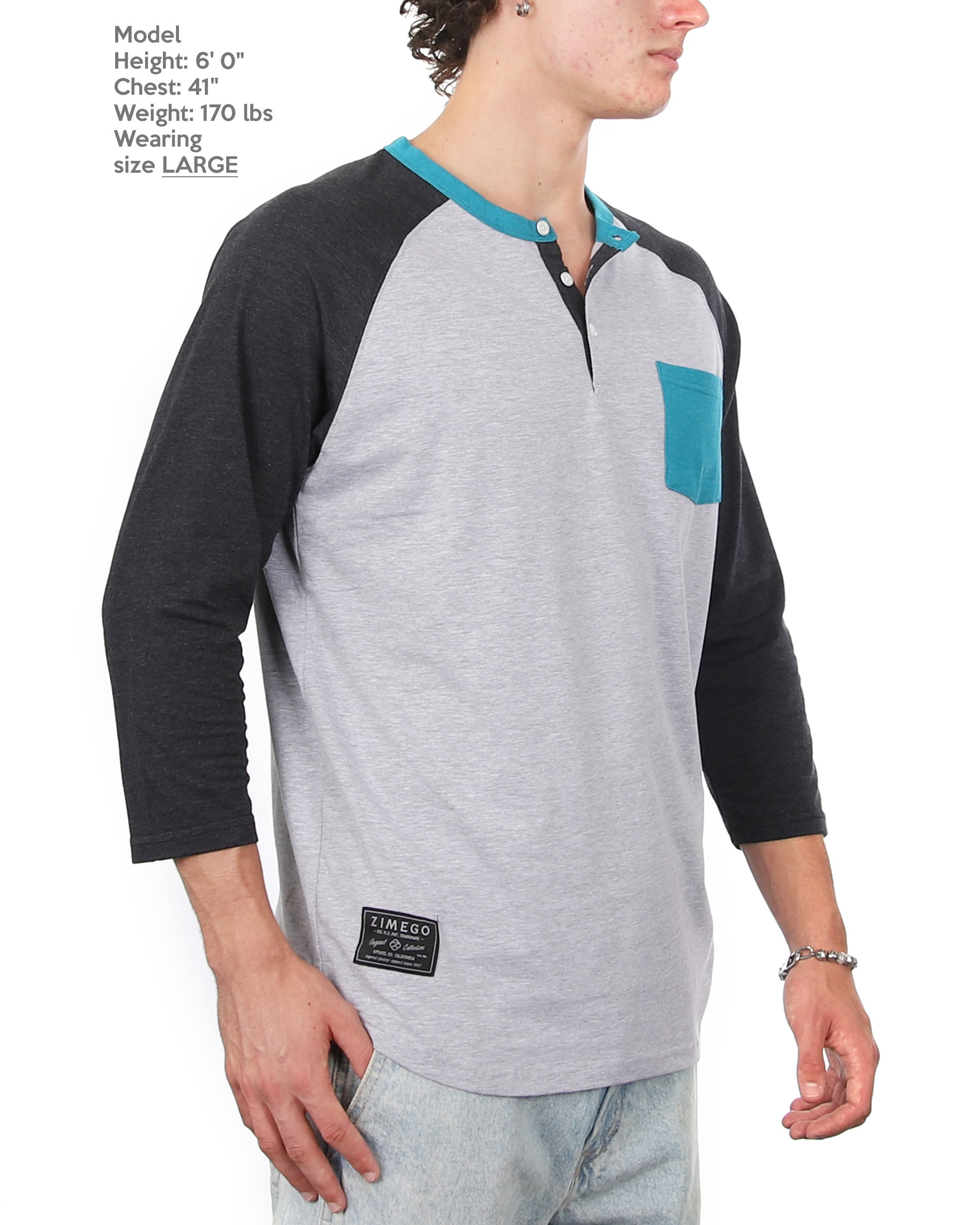 Contrast 3/4 Sleeve Stretch Casual Baseball Button Henley Shirts-3