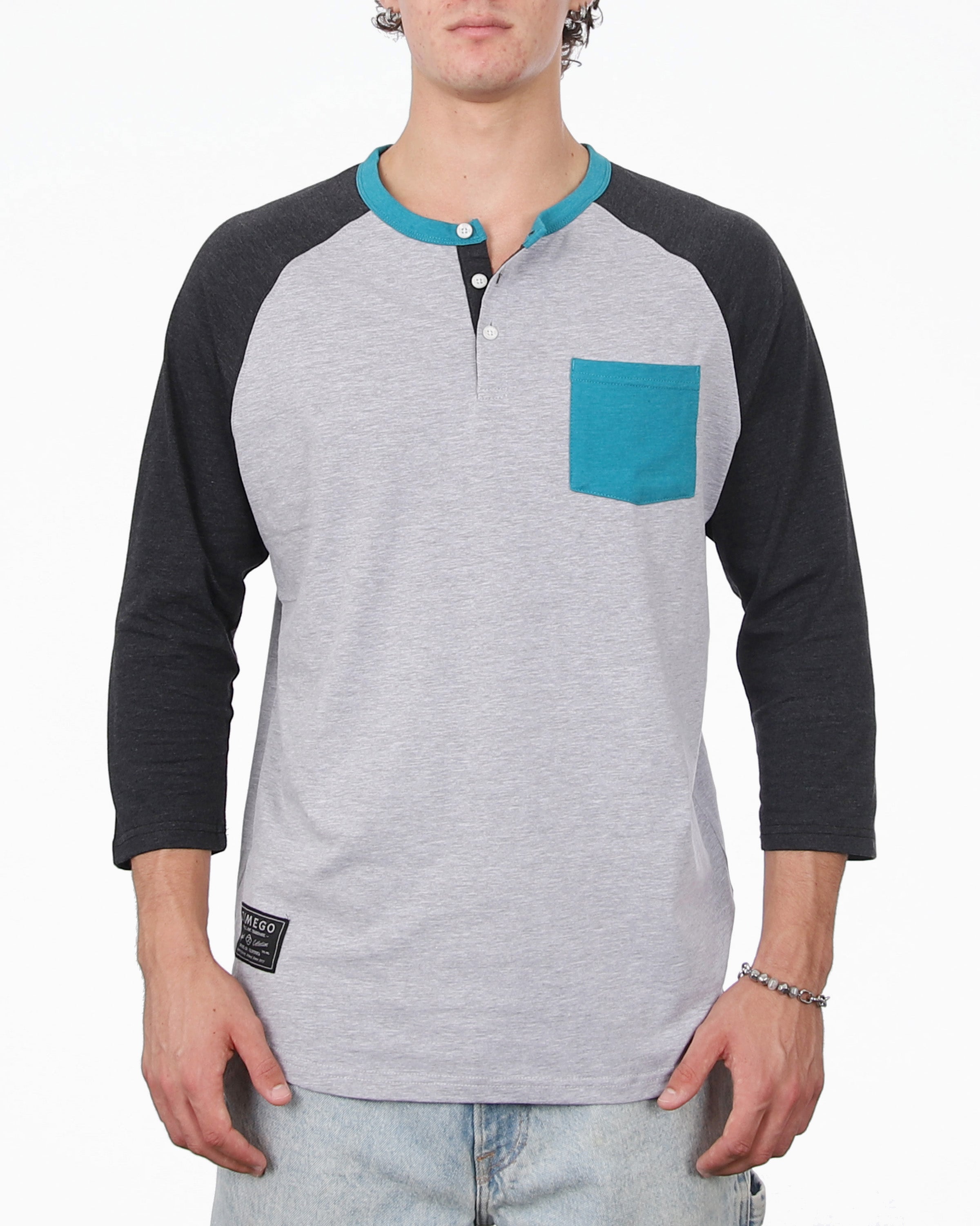 Contrast 3/4 Sleeve Stretch Casual Baseball Button Henley Shirts-0