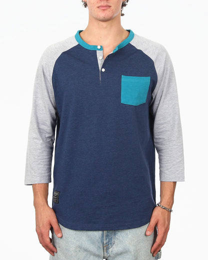 Contrast 3/4 Sleeve Stretch Casual Baseball Button Henley Shirts-0