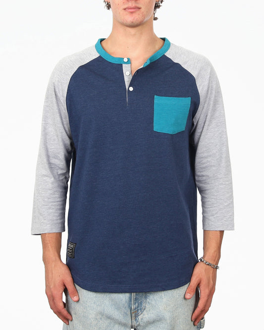 Contrast 3/4 Sleeve Stretch Casual Baseball Button Henley Shirts-0