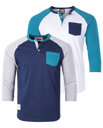 Contrast 3/4 Sleeve Stretch Casual Baseball Button Henley Shirts Bundle Set-1