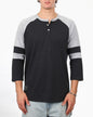 Color Block 3/4 Sleeve Stretch Casual Baseball Button Henley Shirts-1