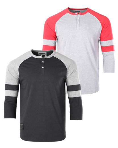 Color Block 3/4 Sleeve Stretch Casual Baseball Button Henley Shirts Bundle Set-1