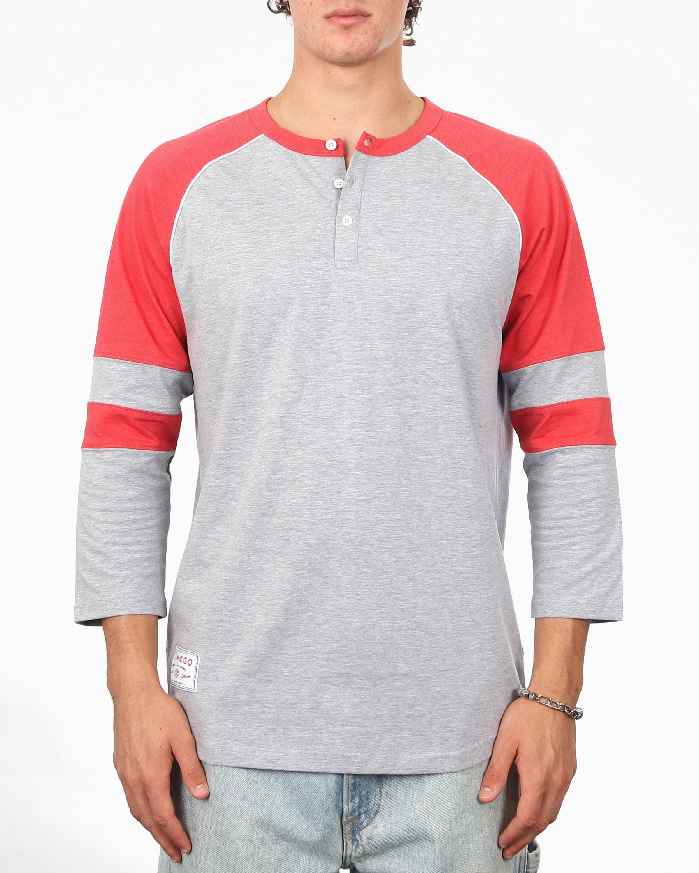 Color Block 3/4 Sleeve Stretch Casual Baseball Button Henley Shirts-0