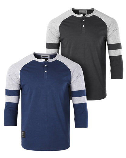 Color Block 3/4 Sleeve Stretch Casual Baseball Button Henley Shirts Bundle Set-2