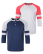 Color Block 3/4 Sleeve Stretch Casual Baseball Button Henley Shirts Bundle Set-0