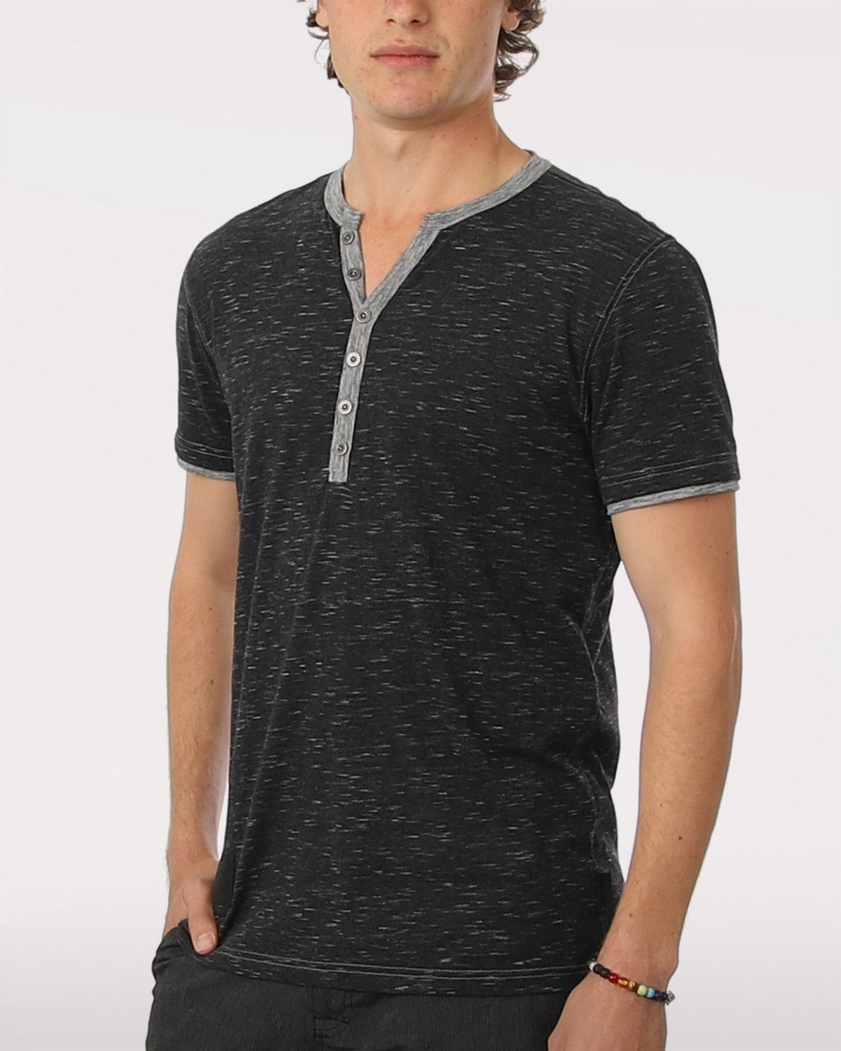 Short Sleeve Y Neck Henley Button T-Shirts-0