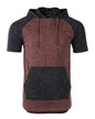 ZIMEGO Men's Short Sleeve Color Block Raglan Hoodie With Curved Hem - Black / Maroon-5