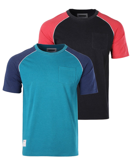 Mens Short Sleeve Raglan Tee - Color Block Retro Casual T-Shirt-0