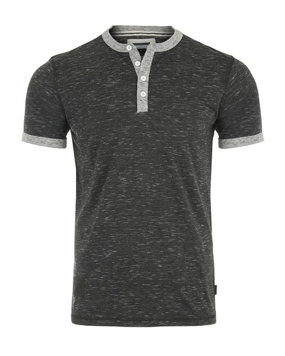 Short Sleeve Contrast Casual Ringer Henley T-Shirt-1