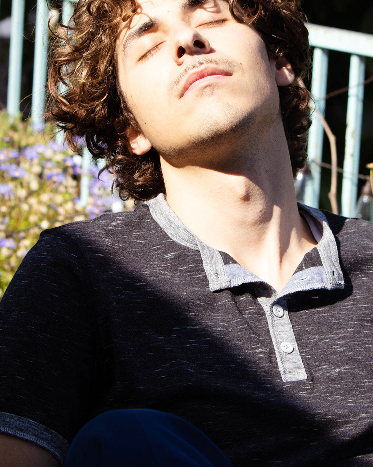 Short Sleeve Contrast Casual Ringer Henley T-Shirt-3