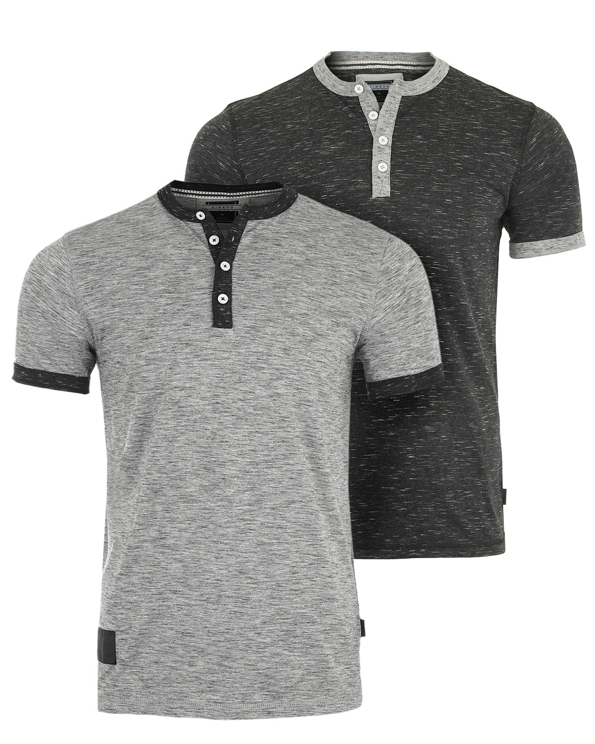 Short Sleeve Contrast Casual Ringer Henley T-Shirt-0
