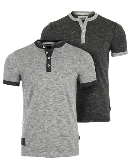 Short Sleeve Contrast Casual Ringer Henley T-Shirt-0