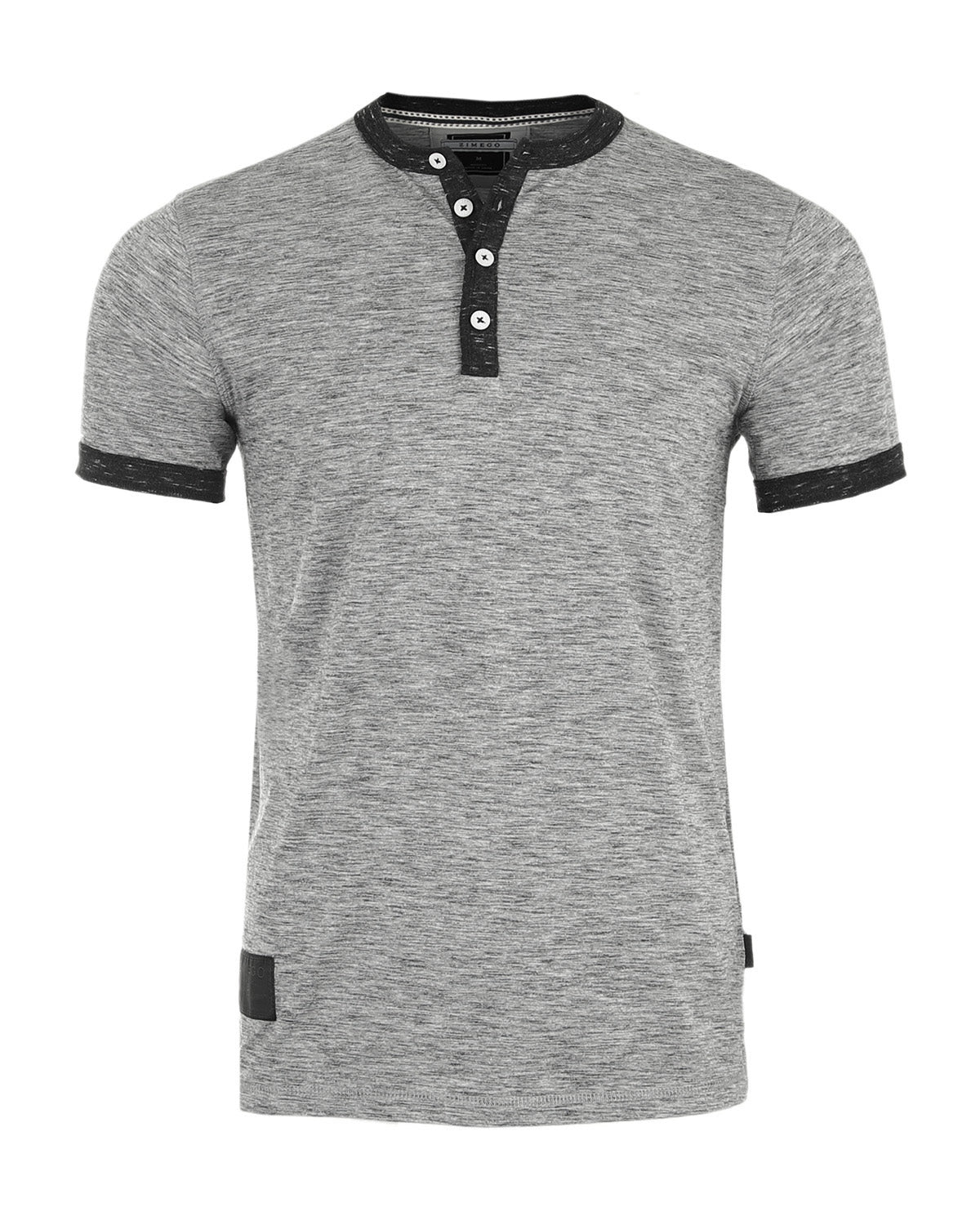 Short Sleeve Contrast Casual Ringer Henley T-Shirt-2
