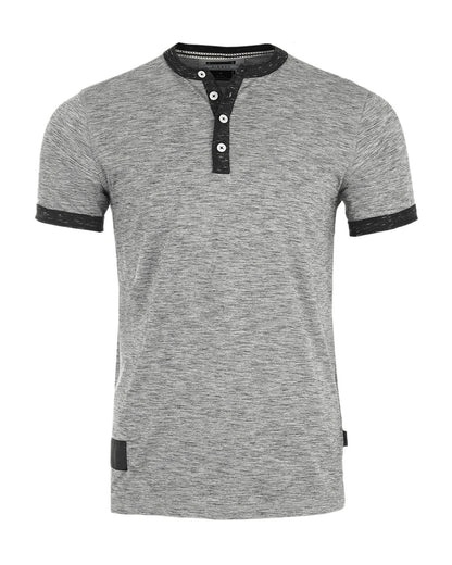 Short Sleeve Contrast Casual Ringer Henley T-Shirt-2