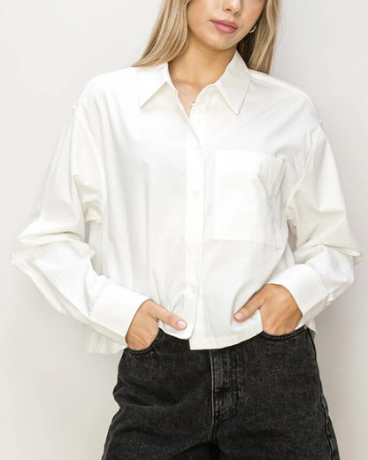 OVERSIZE POPLIN CROP SHIRT-5