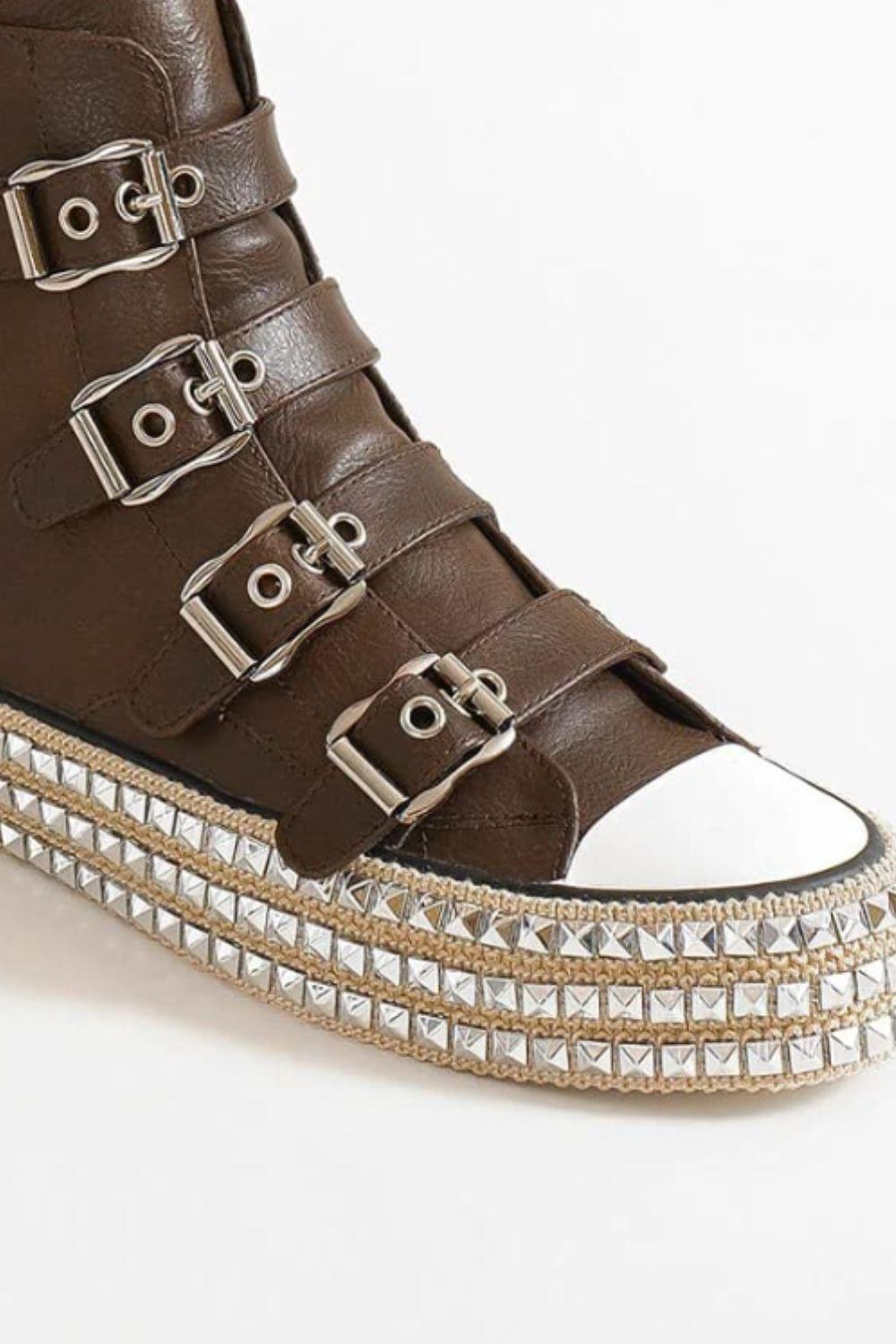 Mayfair Multi-Buckle Straps Studded Platform Sneakers-2