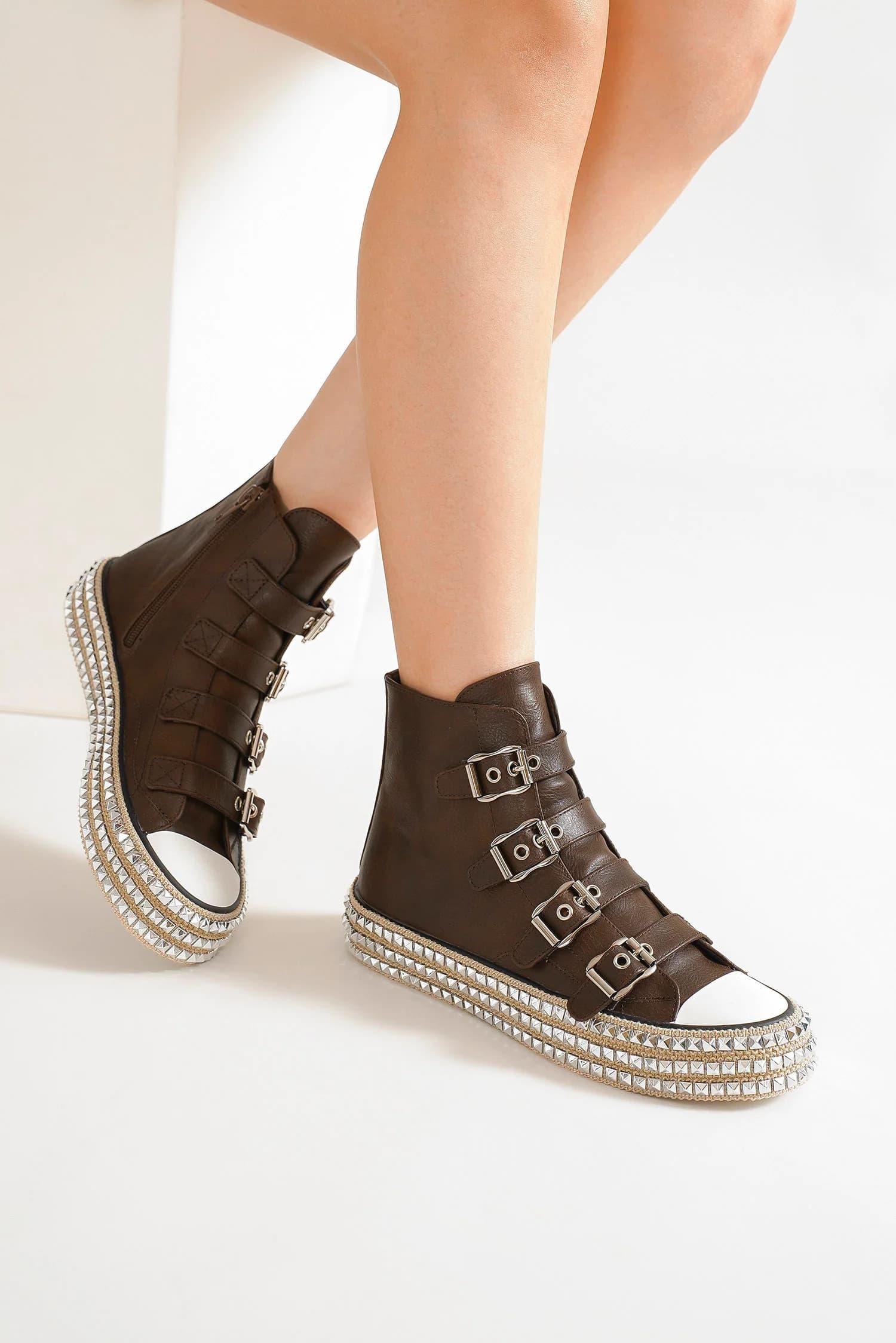 Mayfair Multi-Buckle Straps Studded Platform Sneakers-0