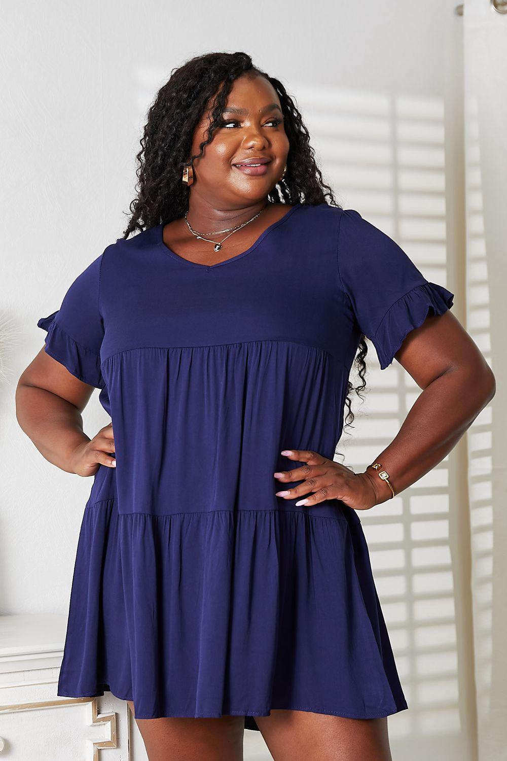 Double Take V-Neck Flounce Sleeve Tiered Dress-0