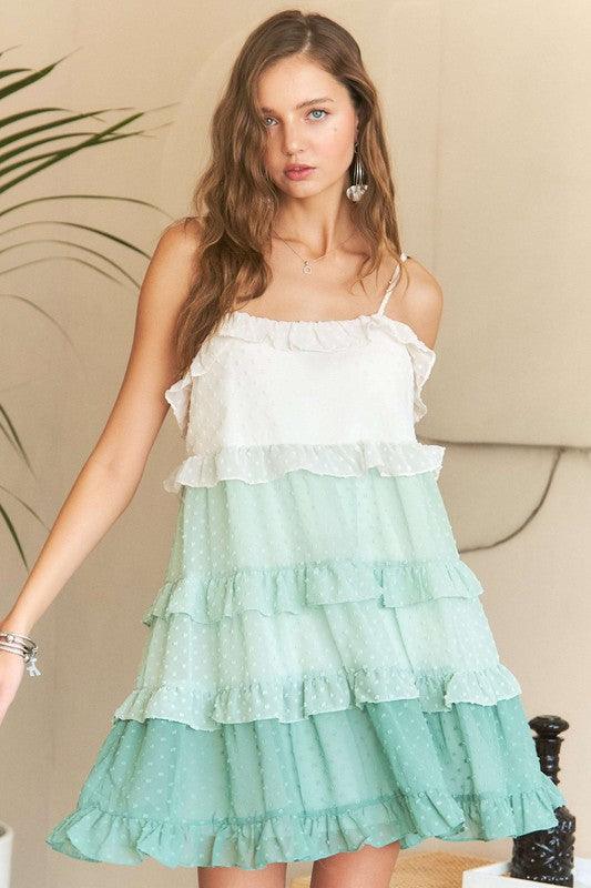 ADORA Swiss Dot Ruffled Tiered Mini Dress-0