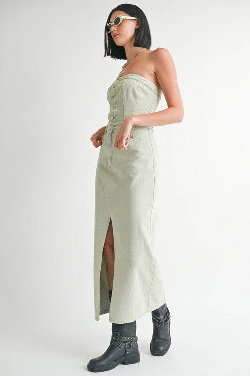 BUTTON up TUBE DENIM DRESS with SLIT