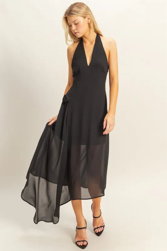 HYFVE Chiffon Halter Asymmetrical Hem Dress-1