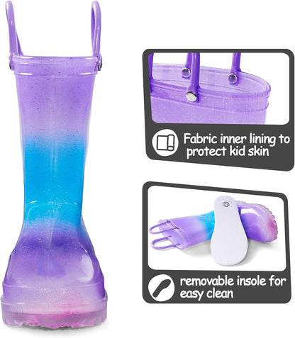 Kids Rain Boots, Waterproof Light up Boots with Easy-On Handles