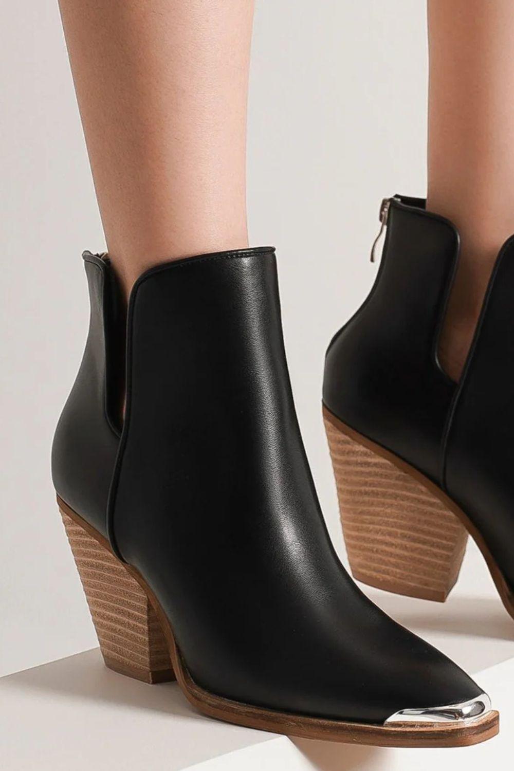MayFair Pointed Metal-Tip Toe Block Heel Ankle Boots-2