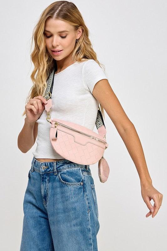 Fame  Leather Weave Textured Crossbody Bag with Coin Purse-0