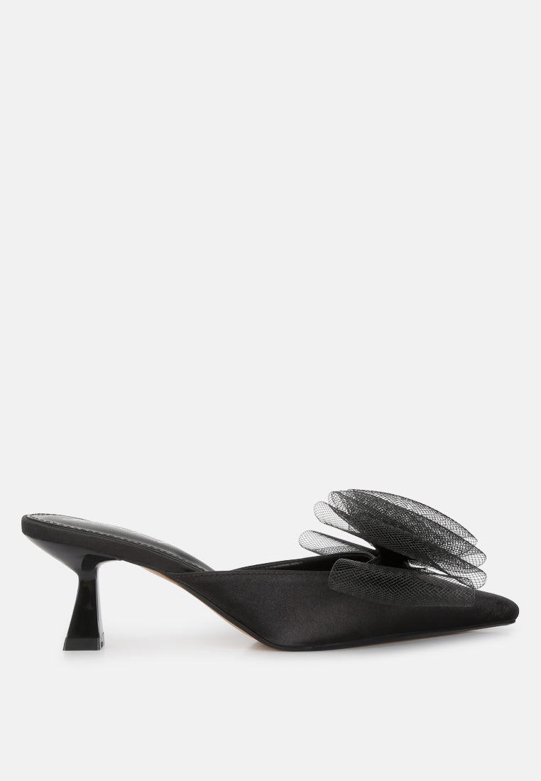 Asma Organza Bow Embellished Satin Mules-0