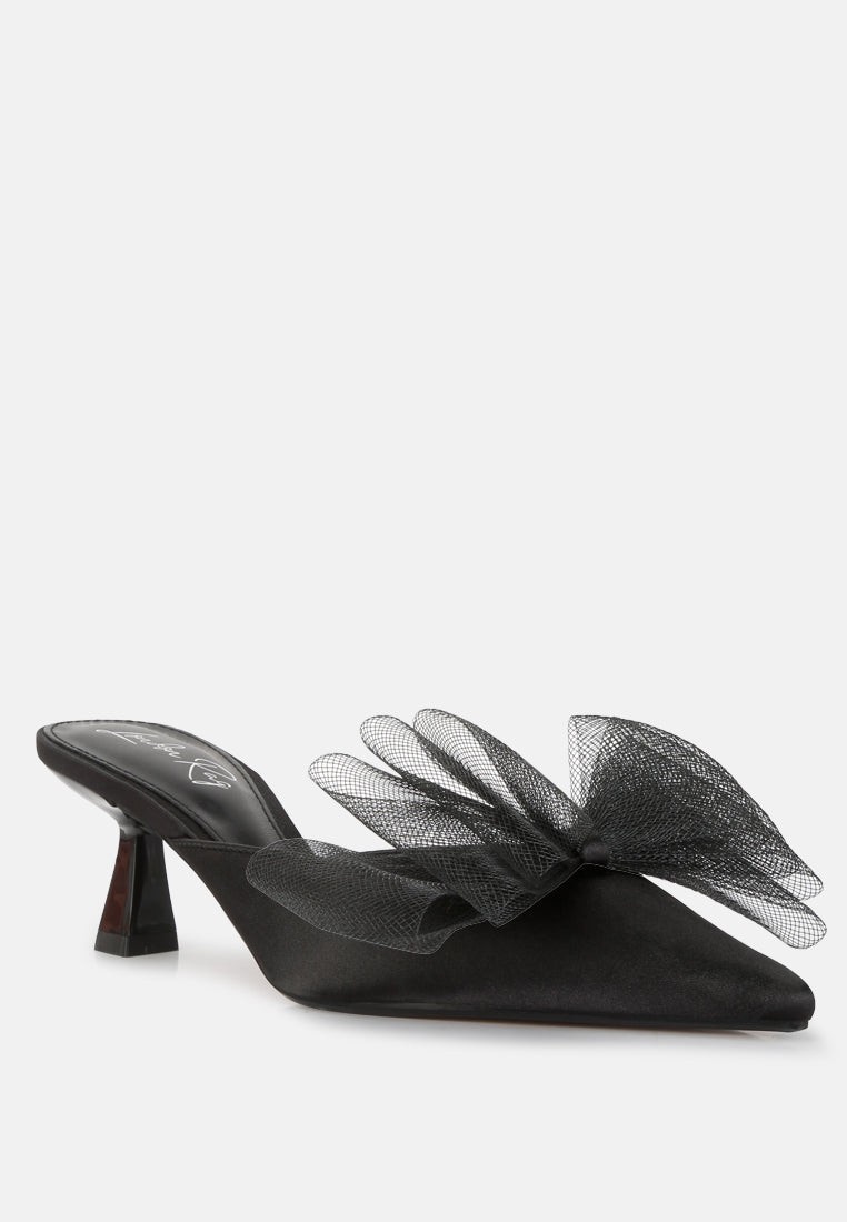 Asma Organza Bow Embellished Satin Mules-1