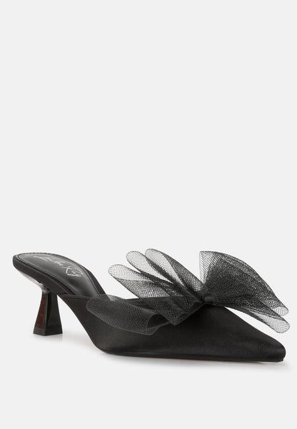 Asma Organza Bow Embellished Satin Mules-1