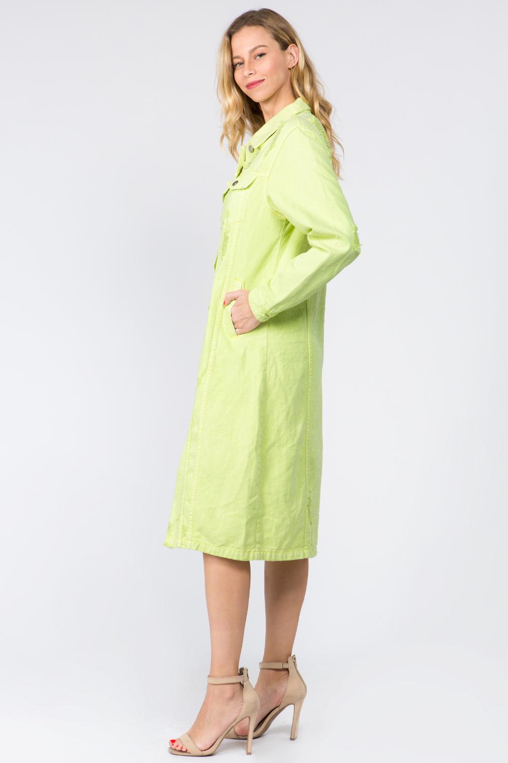 American Bazi Button Up Distressed Denim Dress-2