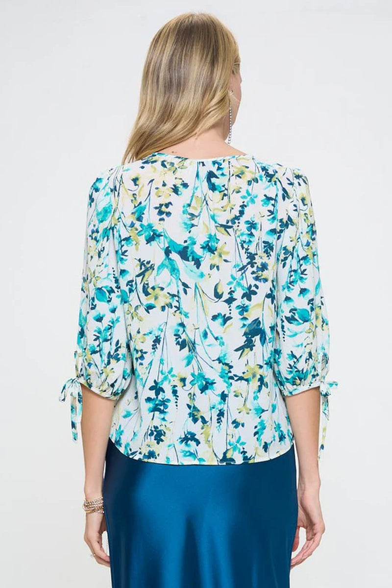 Made in USA Flower Print V Neck Top