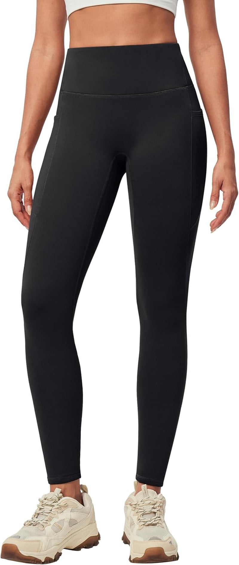 Women'S Fleece Lined Leggings with Pockets Winter Warm Thermal Leggings for Women High Waisted Yoga Pants