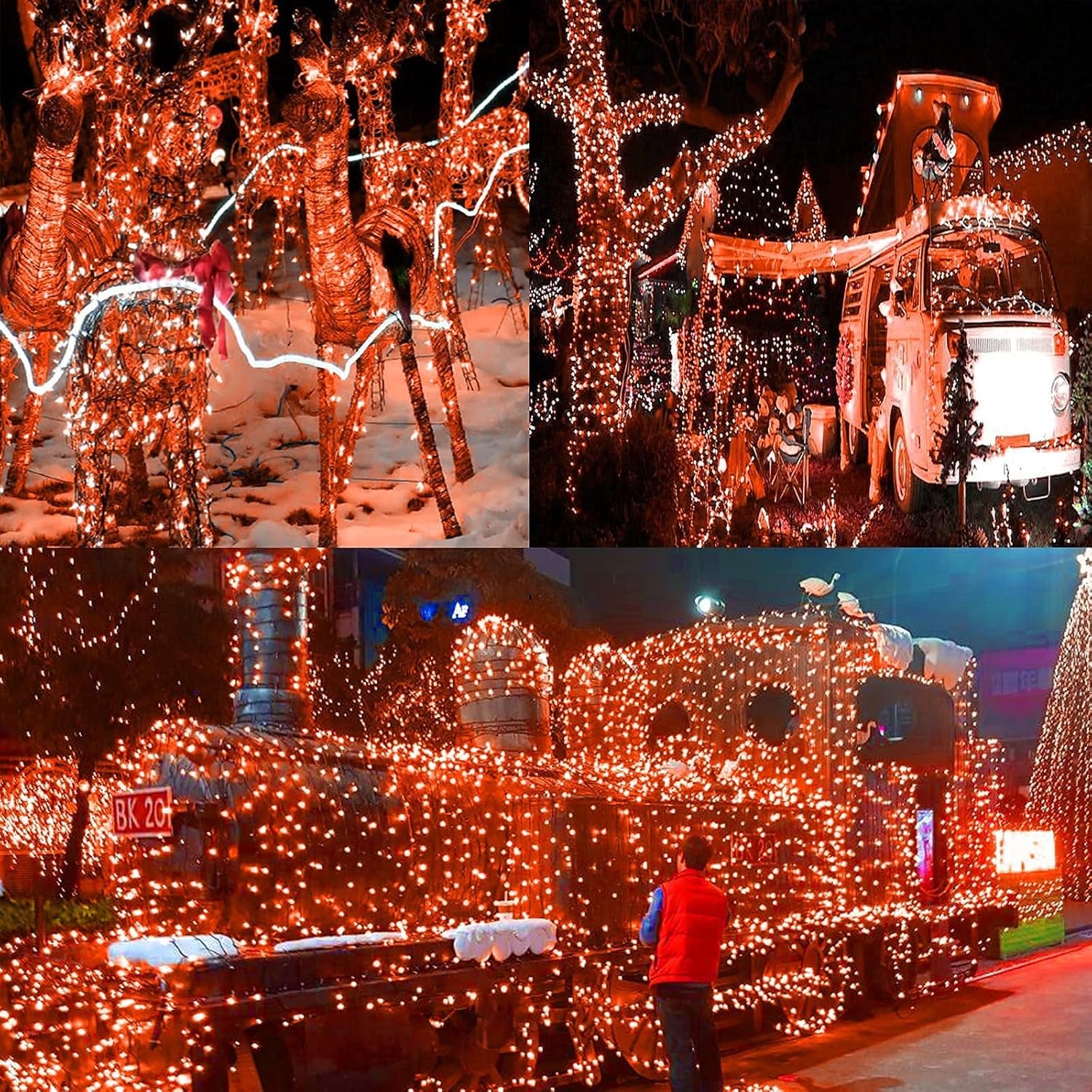 Orange 82FT 200 LED Extendable Halloween Lights for Outdoor/Indoor, 8 Lighting Modes Plug in String Lights for Halloween Decorations Bedroom Party Decor Room Garden Patio Tree (Orange)