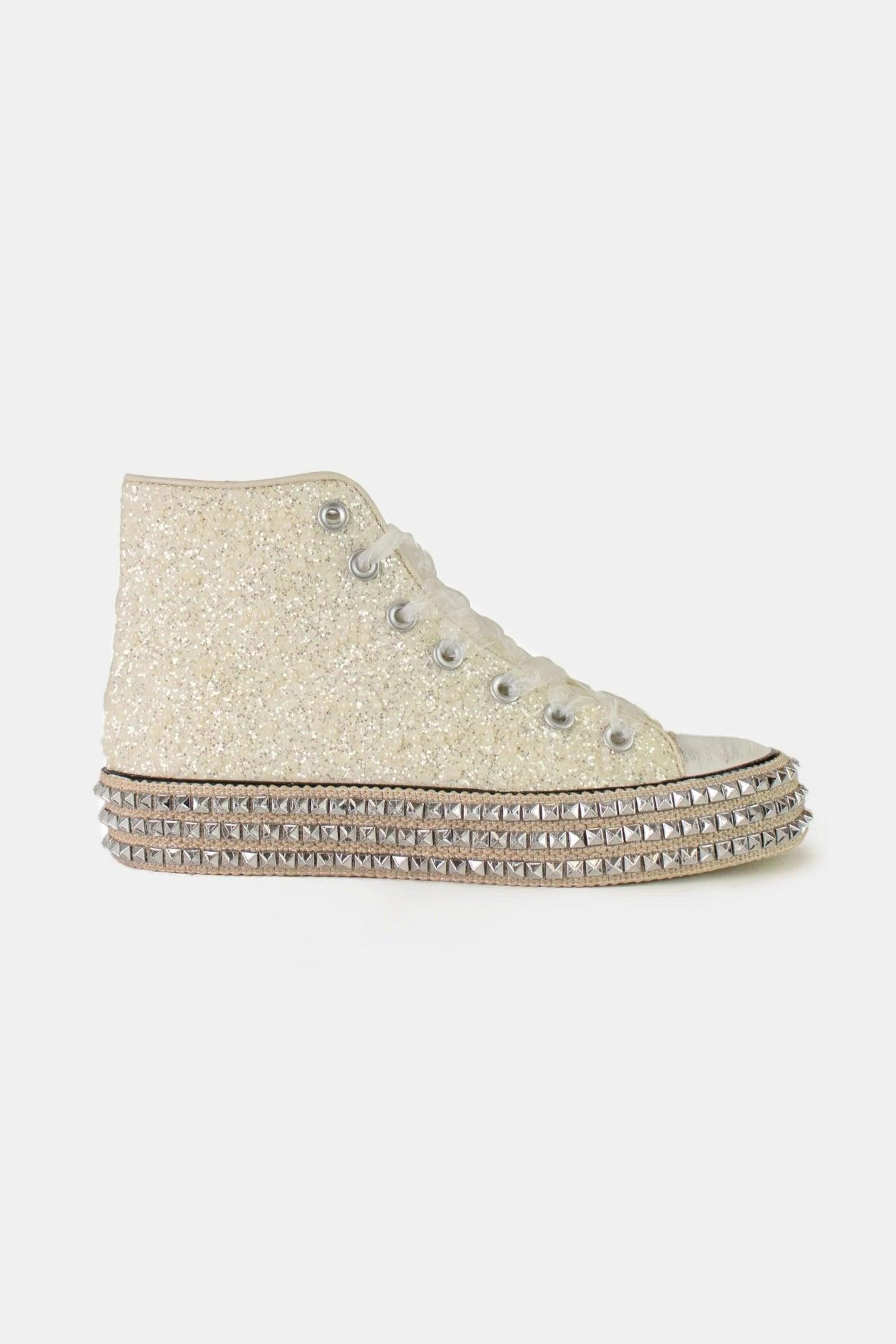 Mayfair Glitter Lace-Up Studded Platform Sneakers-2
