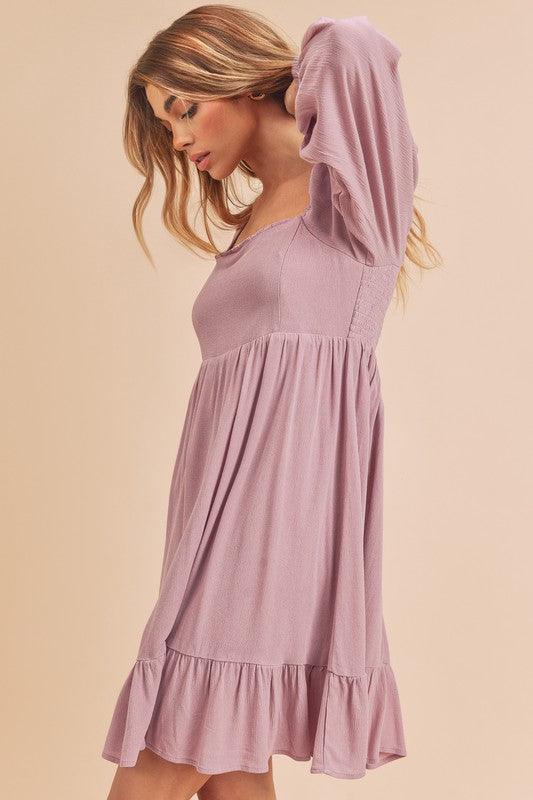 Aemi + Co Ruffled Hem Square Neck Balloon Sleeve Mini Dress-2