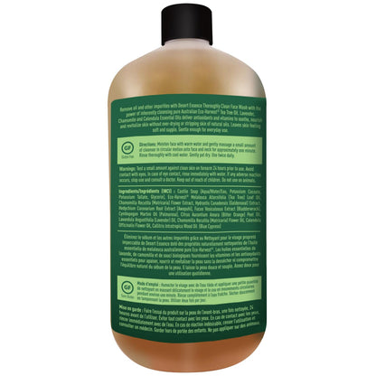 Thoroughly Clean Face Wash with Tea Tree Oil, Castile Soap and Coconut Oil - Organic Facial Cleanser for Sensitive and Oily Skin, Vegan & Cruelty-Free, 32 Fl Oz