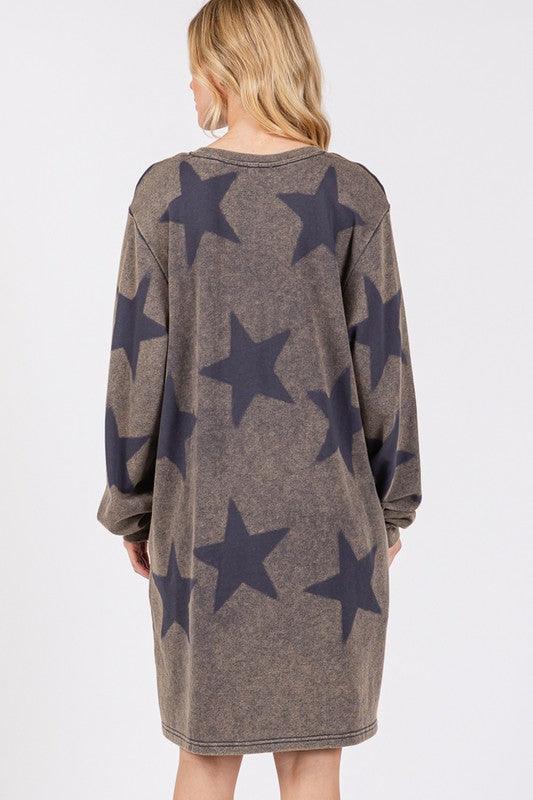 SAGE + FIG Washed Star Print Round Neck Dress-1