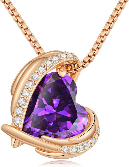 Mothers Day Gifts for Mom，Love Heart Pendant Necklaces for Women, Silver Tone Rose Gold Tone Birthstone Jewelry Gifts for Wife Her